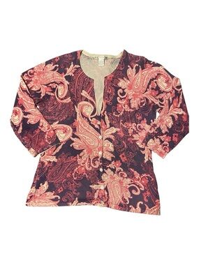 Paisley Print Women's Button-Front Cardigan- Pink & Navy